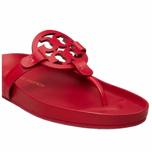NWT Authentic Tory Burch Miller Cloud Red Leather Thong Sandals Size 11 M - Picture 4 of 16